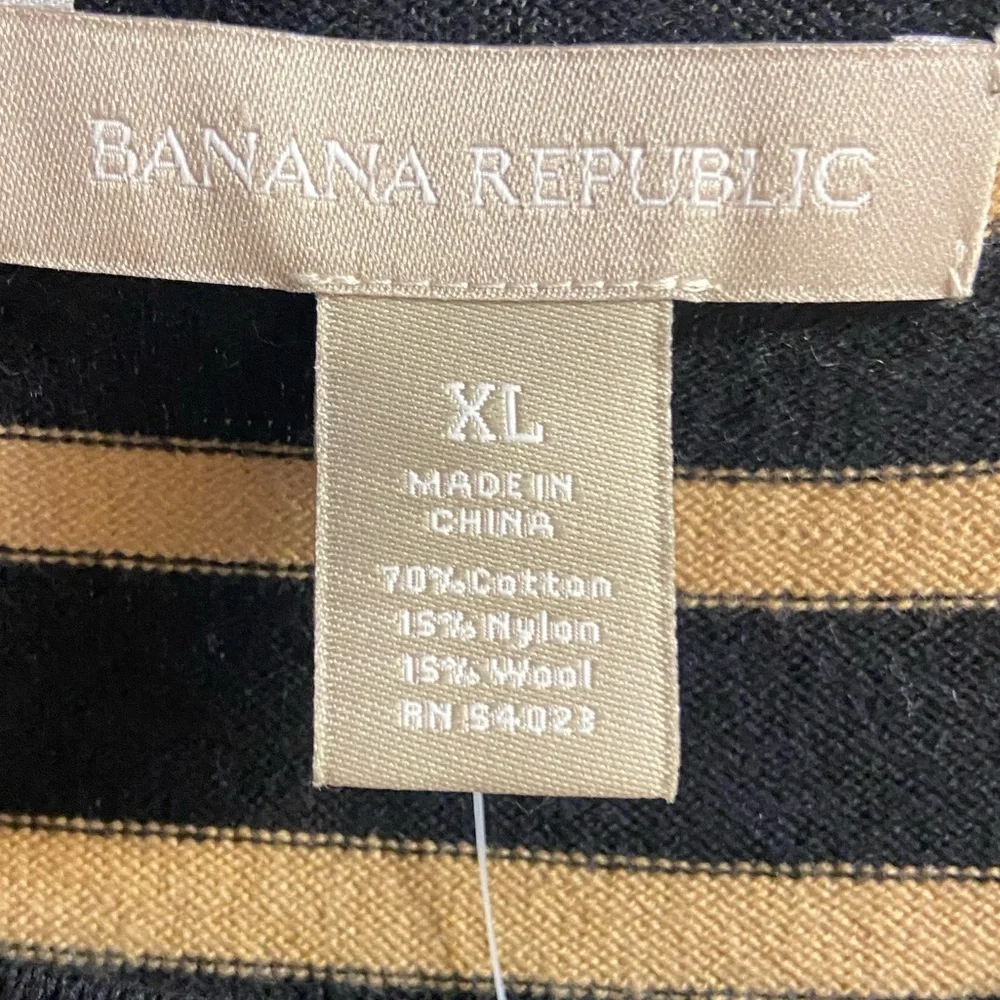Banana Republic sweater striped animal print crewneck tan black XL New